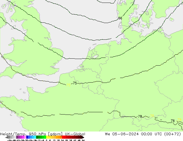 Géop./Temp. 950 hPa UK-Global mer 05.06.2024 00 UTC