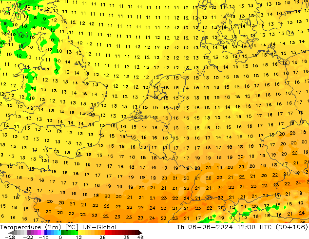Temperatuurkaart (2m) UK-Global do 06.06.2024 12 UTC