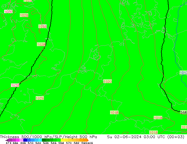 500-1000 hPa Kalınlığı UK-Global Paz 02.06.2024 03 UTC