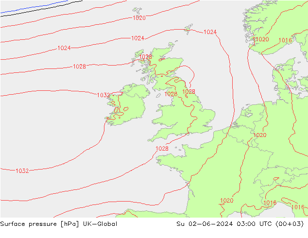 Surface pressure UK-Global Su 02.06.2024 03 UTC