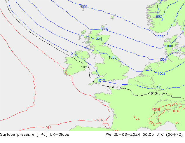 Atmosférický tlak UK-Global St 05.06.2024 00 UTC