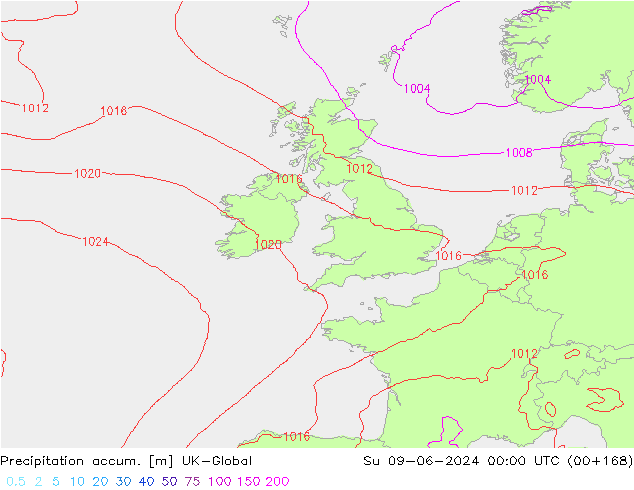 Totale neerslag UK-Global zo 09.06.2024 00 UTC