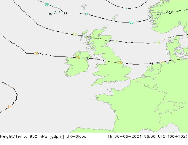 Height/Temp. 950 hPa UK-Global  06.06.2024 06 UTC