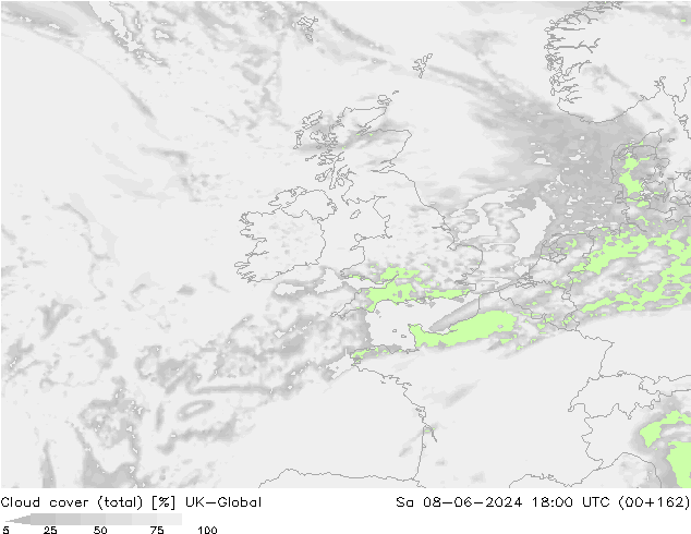 zachmurzenie (suma) UK-Global so. 08.06.2024 18 UTC
