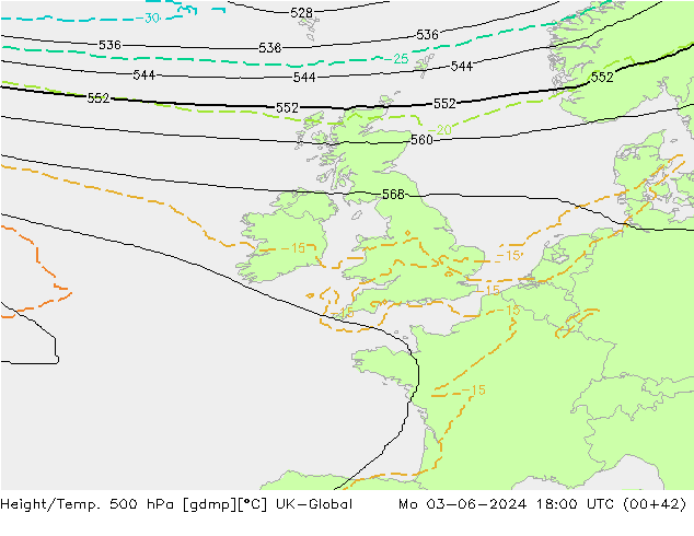 Geop./Temp. 500 hPa UK-Global lun 03.06.2024 18 UTC