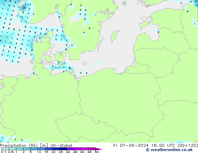 Precipitation (6h) UK-Global Fr 07.06.2024 00 UTC