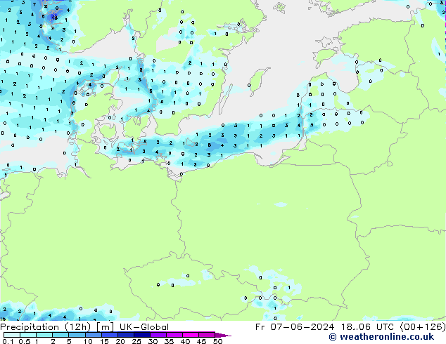 Precipitation (12h) UK-Global Fr 07.06.2024 06 UTC