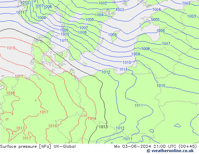 приземное давление UK-Global пн 03.06.2024 21 UTC