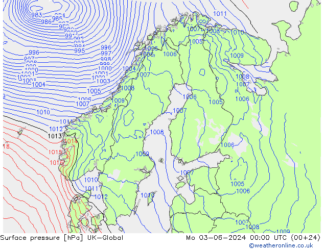 地面气压 UK-Global 星期一 03.06.2024 00 UTC