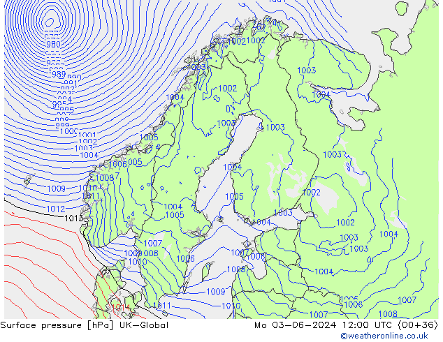 Surface pressure UK-Global Mo 03.06.2024 12 UTC