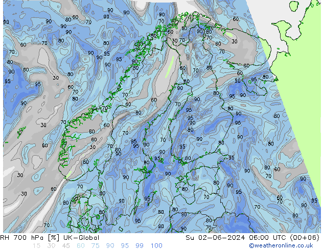 RH 700 hPa UK-Global So 02.06.2024 06 UTC