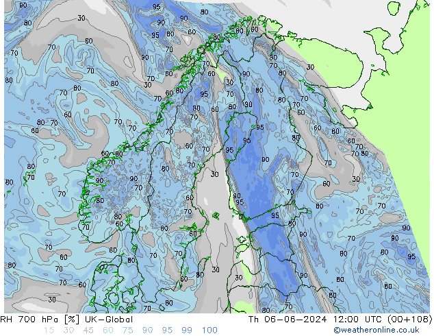 RH 700 hPa UK-Global czw. 06.06.2024 12 UTC