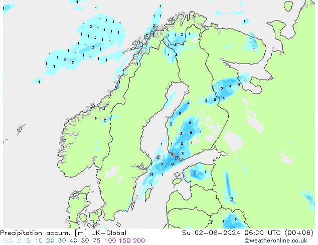 Precipitation accum. UK-Global Su 02.06.2024 06 UTC