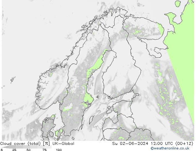 Cloud cover (total) UK-Global Ne 02.06.2024 12 UTC