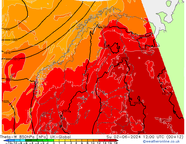 Theta-W 850hPa UK-Global So 02.06.2024 12 UTC