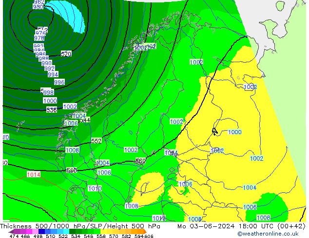 Schichtdicke 500-1000 hPa UK-Global Mo 03.06.2024 18 UTC