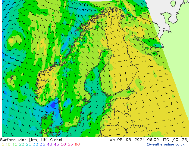 Surface wind UK-Global St 05.06.2024 06 UTC