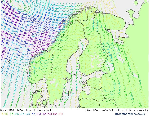 Wind 850 hPa UK-Global Su 02.06.2024 21 UTC