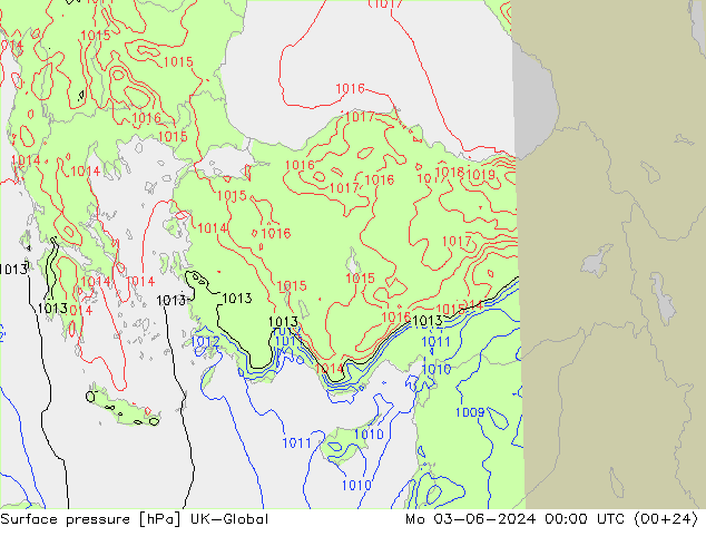 Pressione al suolo UK-Global lun 03.06.2024 00 UTC