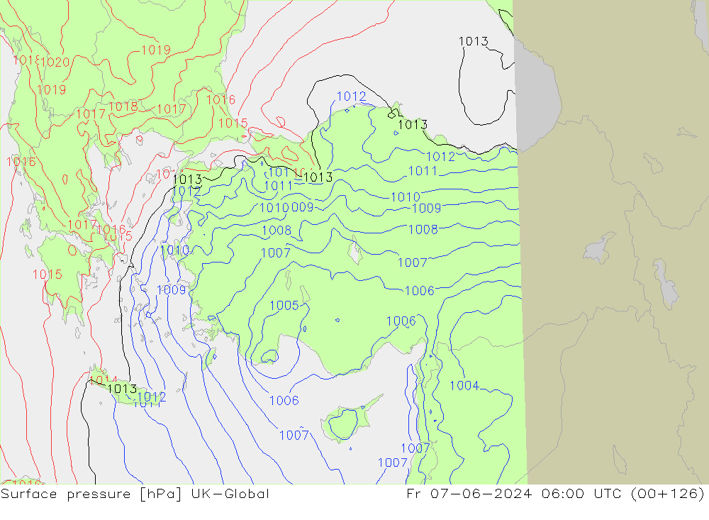 Surface pressure UK-Global Fr 07.06.2024 06 UTC