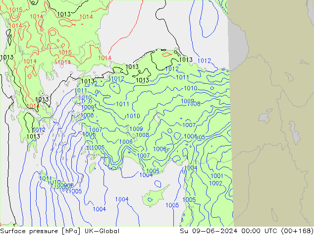 Presión superficial UK-Global dom 09.06.2024 00 UTC