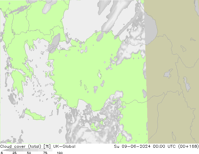 Bewolking (Totaal) UK-Global zo 09.06.2024 00 UTC