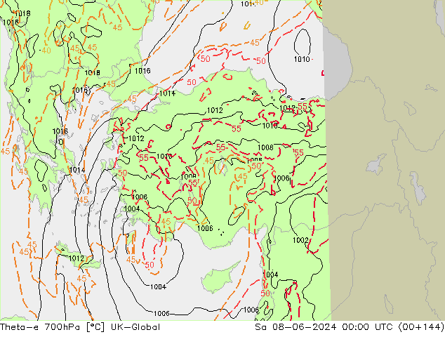 Theta-e 700hPa UK-Global so. 08.06.2024 00 UTC