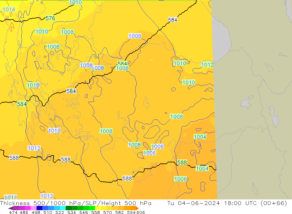 500-1000 hPa Kalınlığı UK-Global Sa 04.06.2024 18 UTC