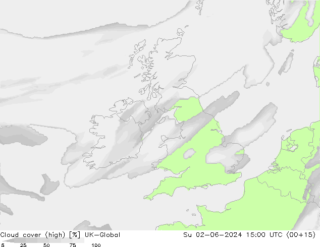 Cloud cover (high) UK-Global Su 02.06.2024 15 UTC