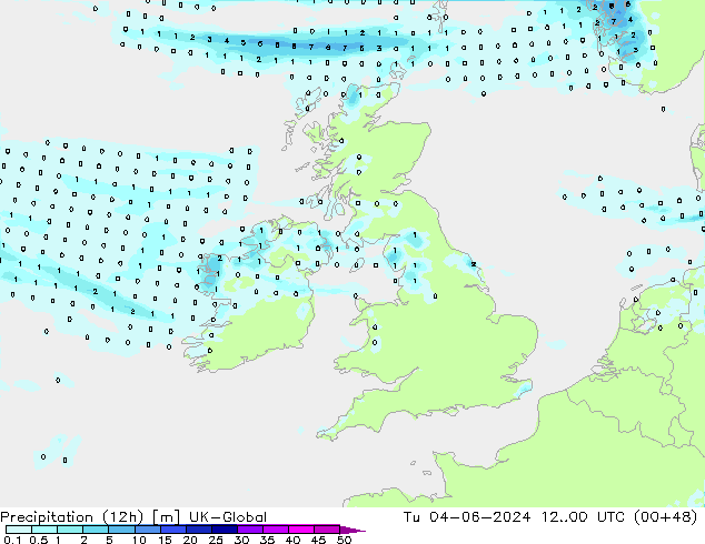 Precipitation (12h) UK-Global Tu 04.06.2024 00 UTC