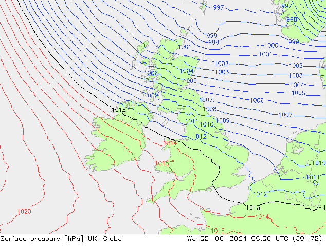 Atmosférický tlak UK-Global St 05.06.2024 06 UTC