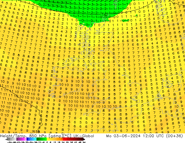 Yükseklik/Sıc. 850 hPa UK-Global Pzt 03.06.2024 12 UTC