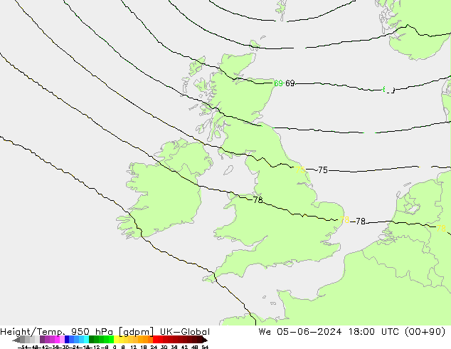 Yükseklik/Sıc. 950 hPa UK-Global Çar 05.06.2024 18 UTC