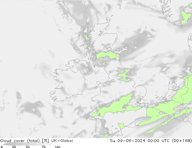 zachmurzenie (suma) UK-Global nie. 09.06.2024 00 UTC