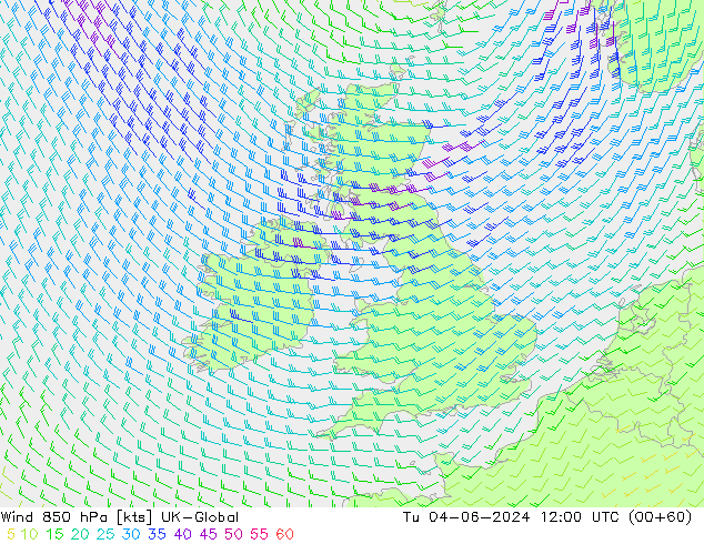 Vento 850 hPa UK-Global mar 04.06.2024 12 UTC