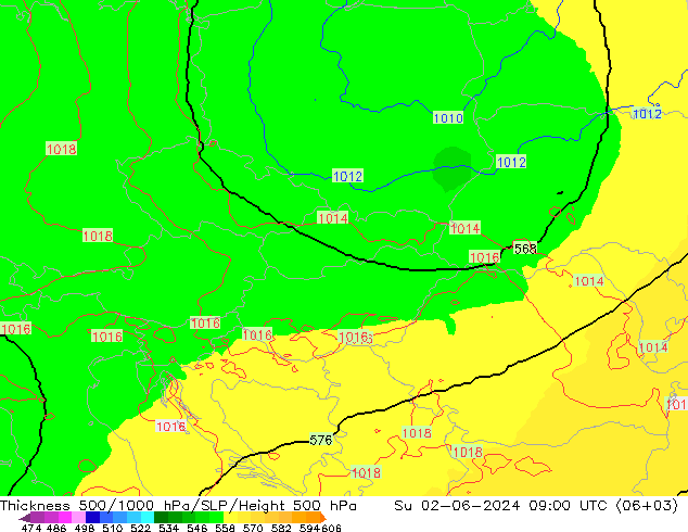 Thck 500-1000hPa UK-Global Su 02.06.2024 09 UTC