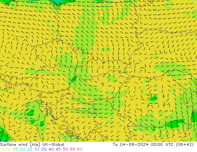 Surface wind UK-Global Tu 04.06.2024 00 UTC