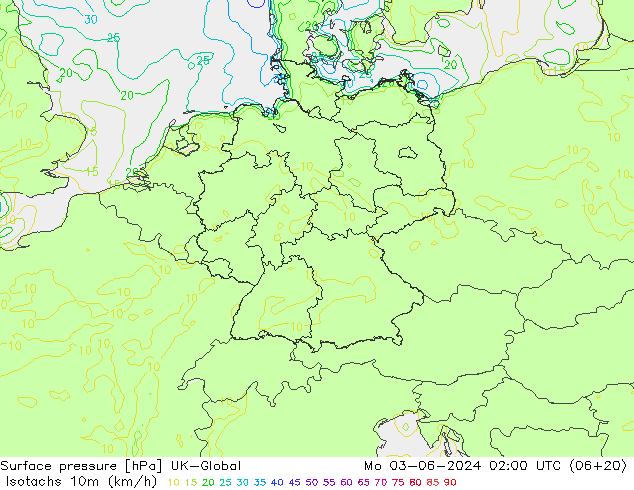 Eşrüzgar Hızları (km/sa) UK-Global Pzt 03.06.2024 02 UTC