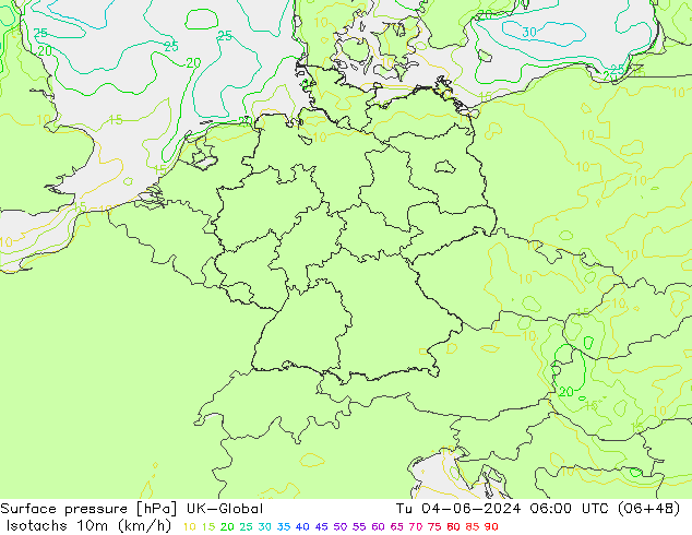 Isotachs (kph) UK-Global Út 04.06.2024 06 UTC