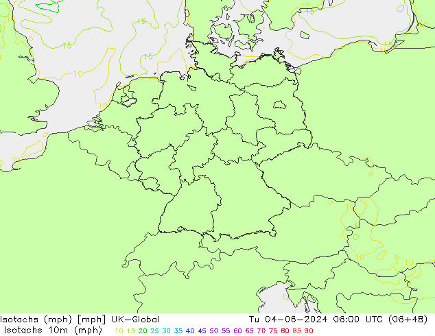 Isotachs (mph) UK-Global вт 04.06.2024 06 UTC