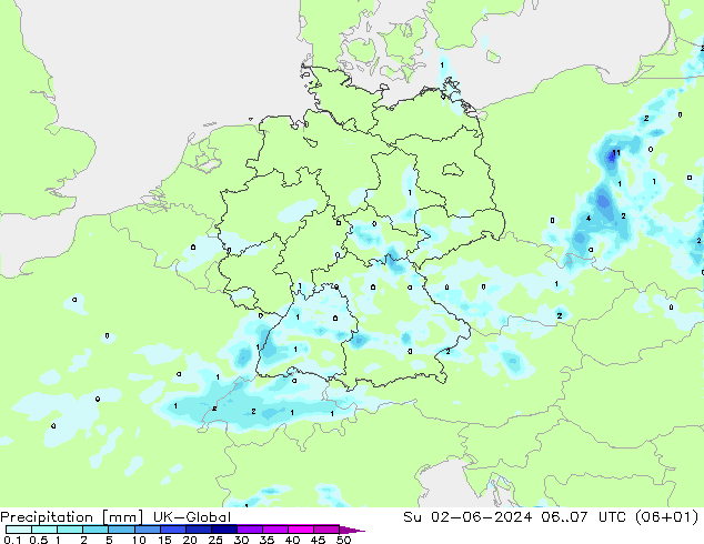Precipitazione UK-Global dom 02.06.2024 07 UTC
