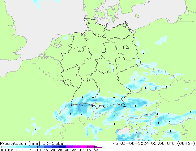 Precipitation UK-Global Mo 03.06.2024 06 UTC