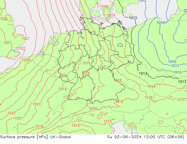 Surface pressure UK-Global Su 02.06.2024 12 UTC