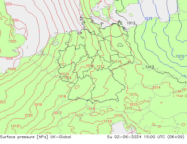 Luchtdruk (Grond) UK-Global zo 02.06.2024 15 UTC