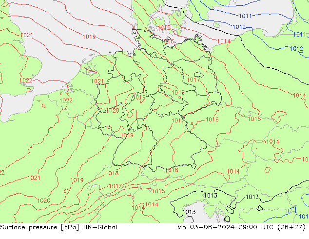 Surface pressure UK-Global Mo 03.06.2024 09 UTC