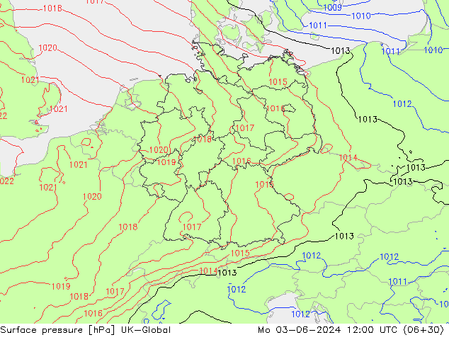 pressão do solo UK-Global Seg 03.06.2024 12 UTC