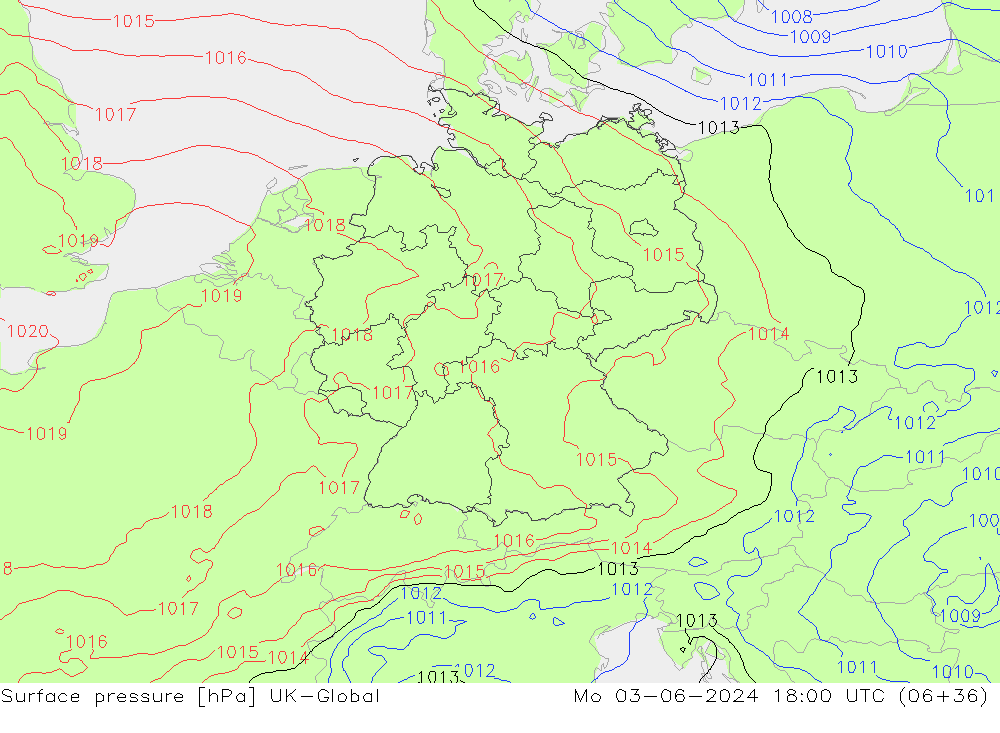 Presión superficial UK-Global lun 03.06.2024 18 UTC