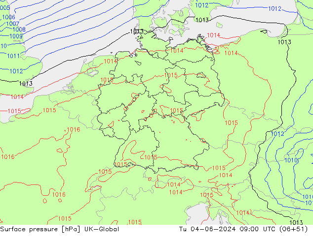 Atmosférický tlak UK-Global Út 04.06.2024 09 UTC