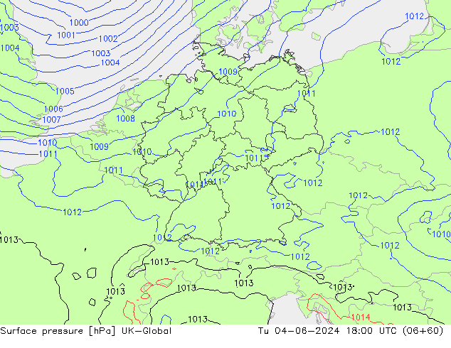 Pressione al suolo UK-Global mar 04.06.2024 18 UTC