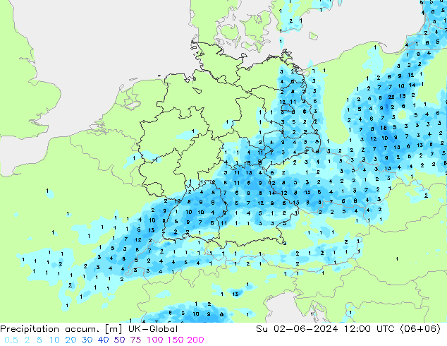 Precipitation accum. UK-Global  02.06.2024 12 UTC